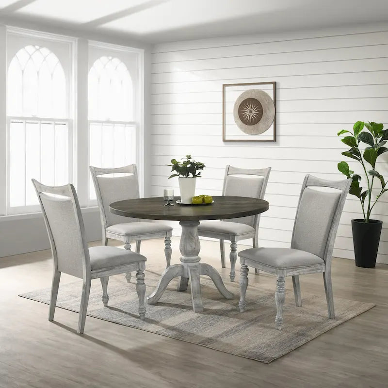 Roundhill Furniture Iris 5-Piece Dining Set, Weathered White and Gray