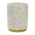 Mother of Pearl Shell Accent Table with Gold Base and Geometric Patterns - White, Gray or Black