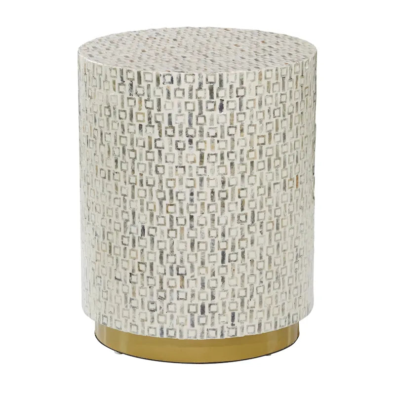 Mother of Pearl Shell Accent Table with Gold Base and Geometric Patterns - White, Gray or Black