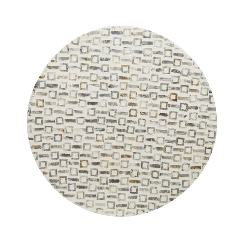 Mother of Pearl Shell Accent Table with Gold Base and Geometric Patterns - White, Gray or Black