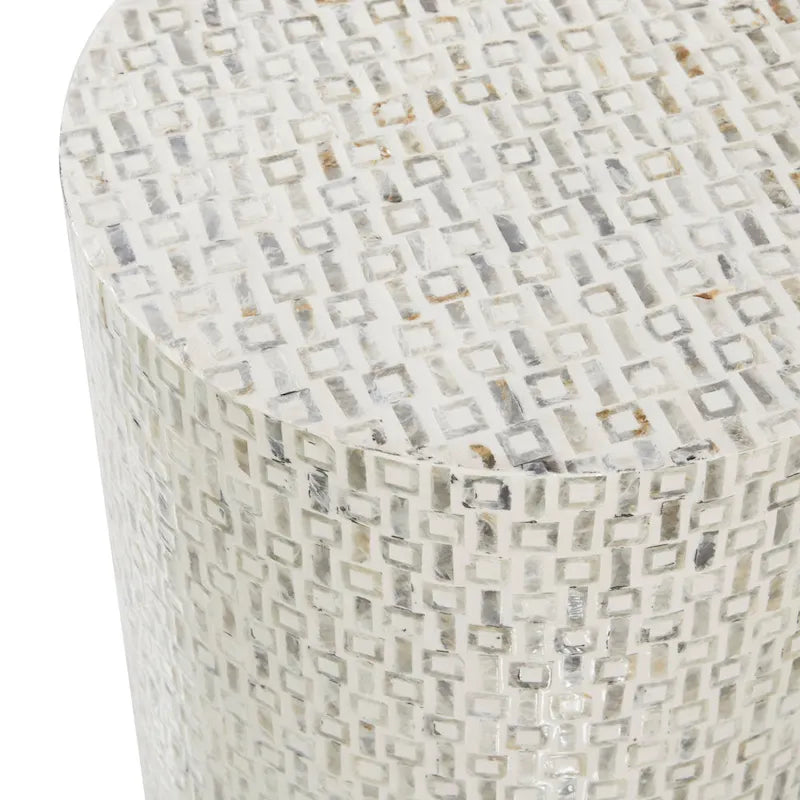 Mother of Pearl Shell Accent Table with Gold Base and Geometric Patterns - White, Gray or Black