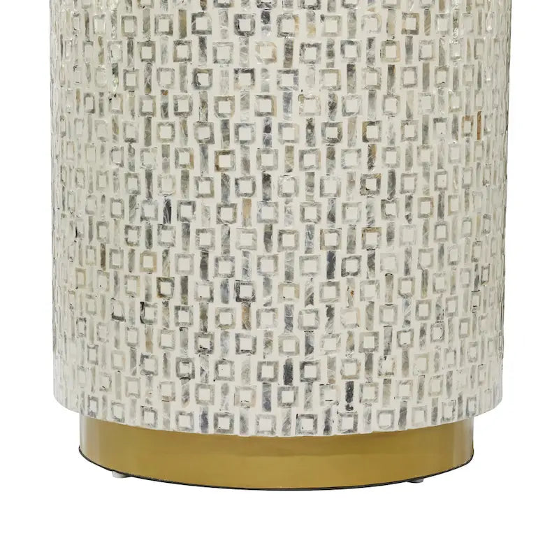 Mother of Pearl Shell Accent Table with Gold Base and Geometric Patterns - White, Gray or Black