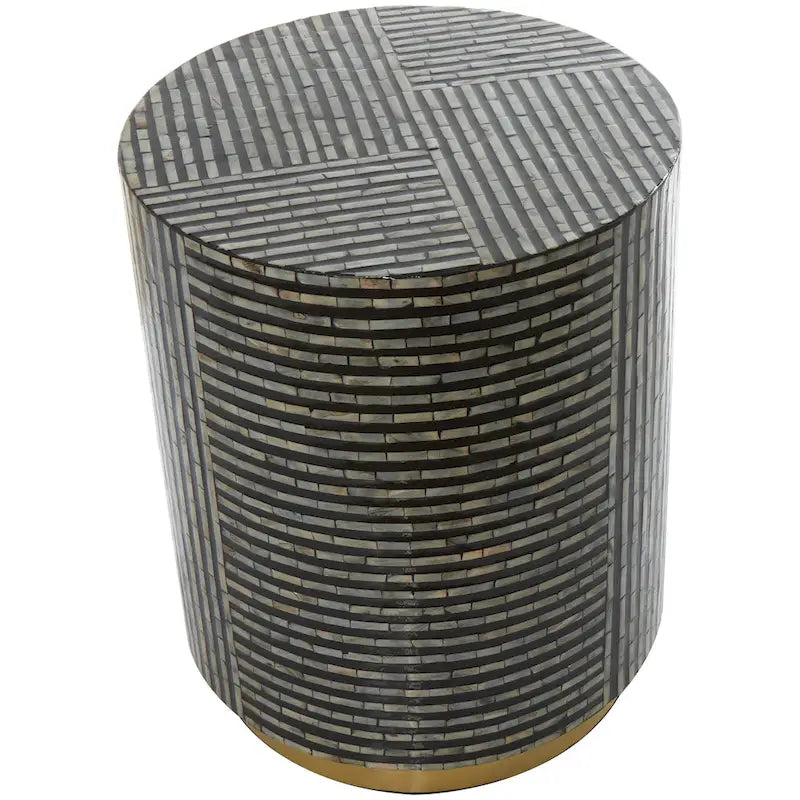 Mother of Pearl Shell Accent Table with Gold Base and Geometric Patterns - White, Gray or Black
