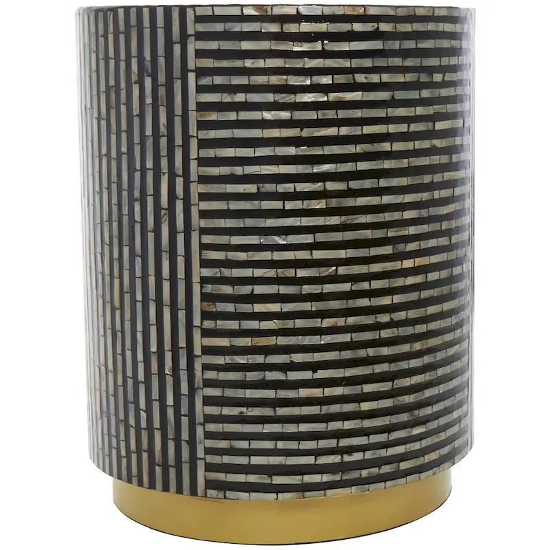 Mother of Pearl Shell Accent Table with Gold Base and Geometric Patterns - White, Gray or Black