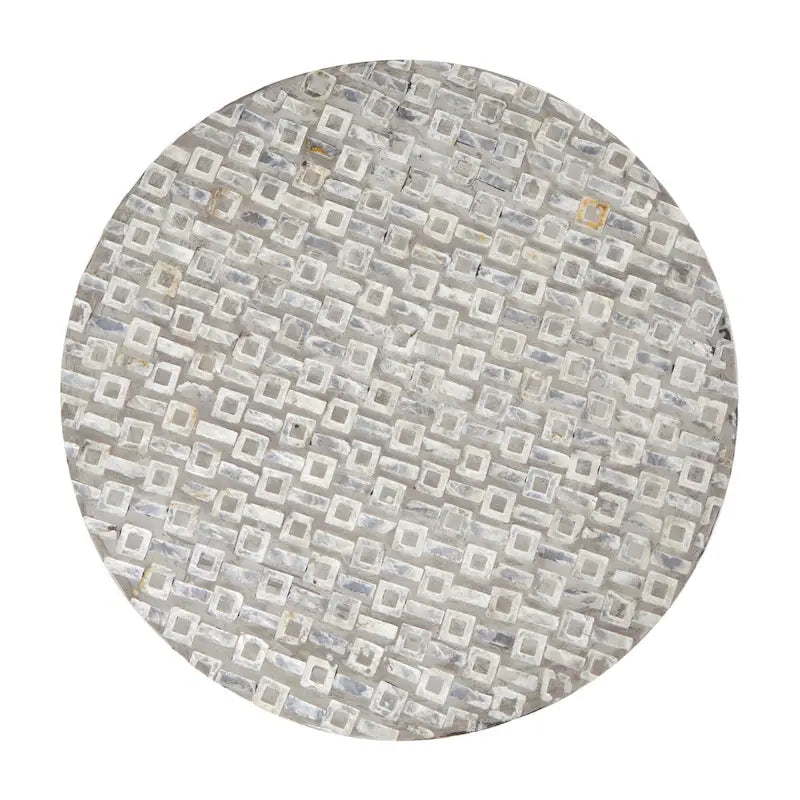 Mother of Pearl Shell Accent Table with Gold Base and Geometric Patterns - White, Gray or Black