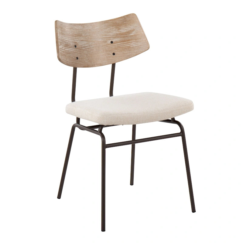 Mid-Century Upholstered Dining Chair with Wood Backrest - Set of 2