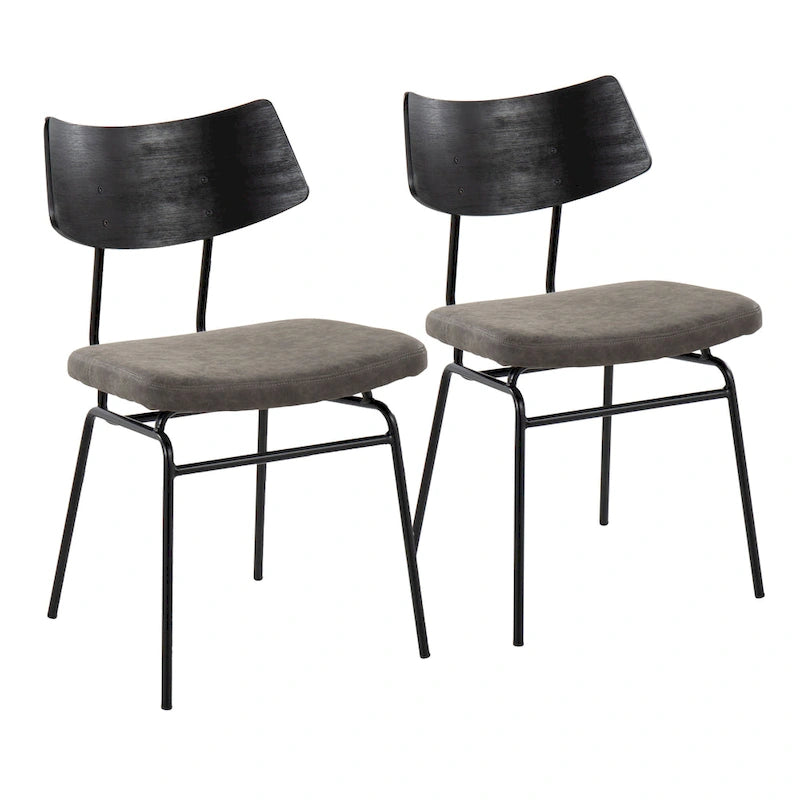 Mid-Century Upholstered Dining Chair with Wood Backrest - Set of 2