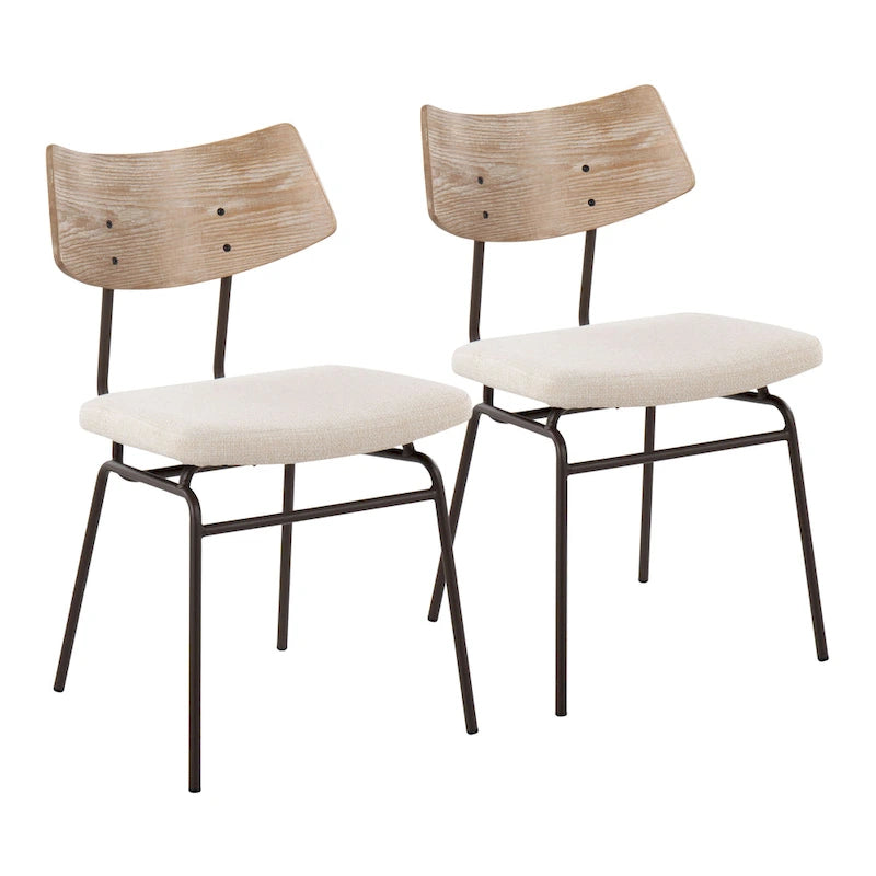 Mid-Century Upholstered Dining Chair with Wood Backrest - Set of 2