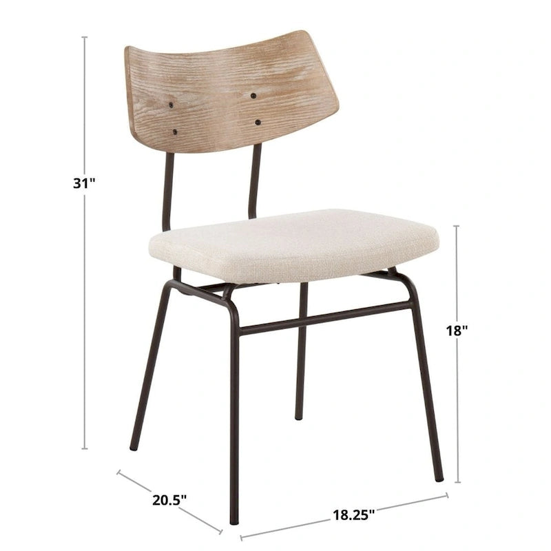 Mid-Century Upholstered Dining Chair with Wood Backrest - Set of 2