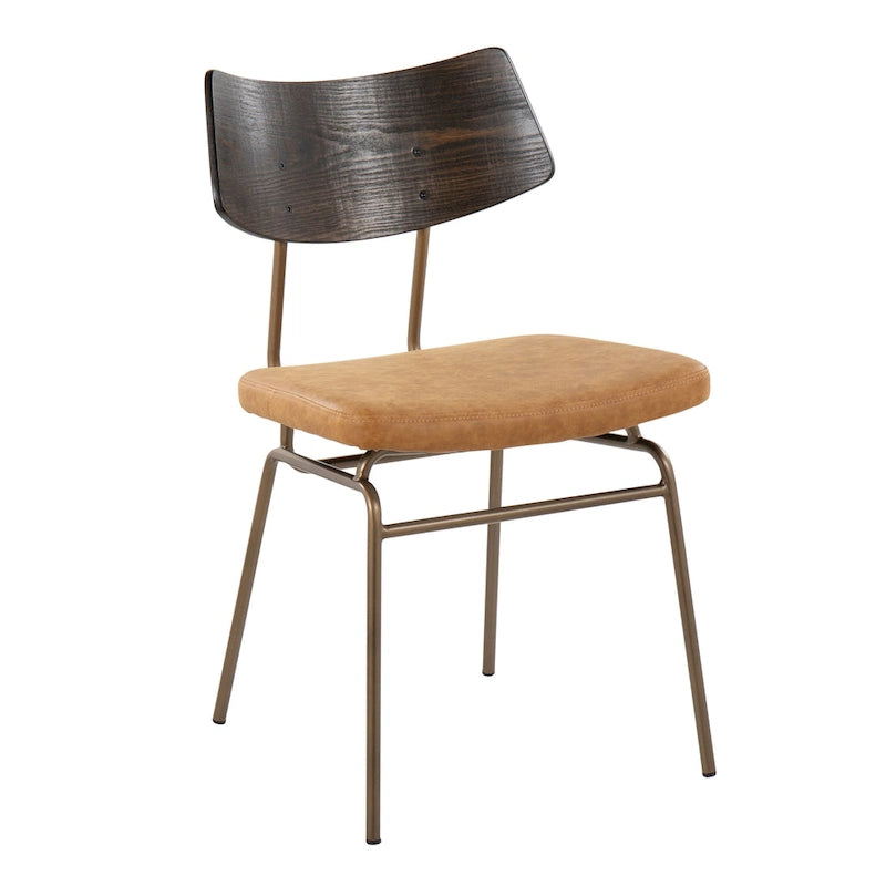 Mid-Century Upholstered Dining Chair with Wood Backrest - Set of 2
