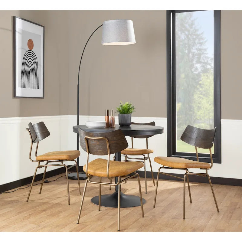 Mid-Century Upholstered Dining Chair with Wood Backrest - Set of 2