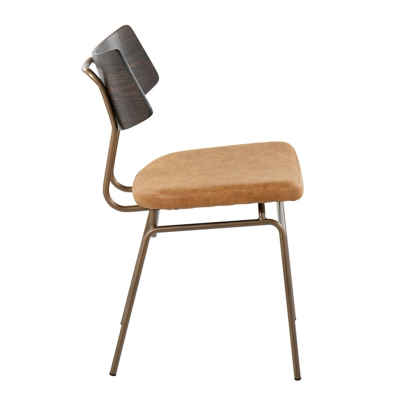 Mid-Century Upholstered Dining Chair with Wood Backrest - Set of 2