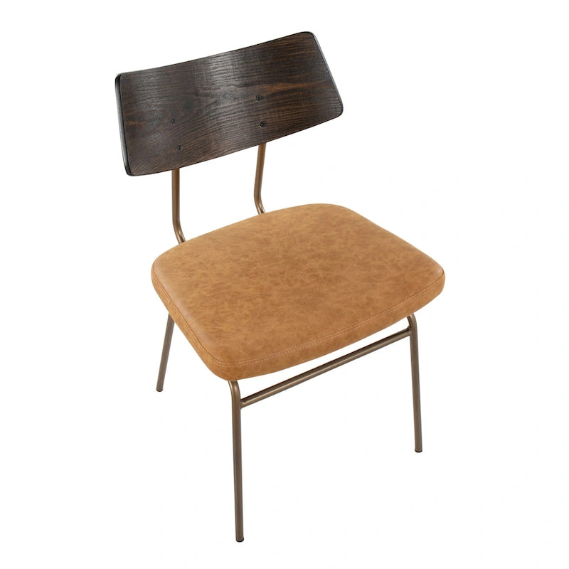 Mid-Century Upholstered Dining Chair with Wood Backrest - Set of 2
