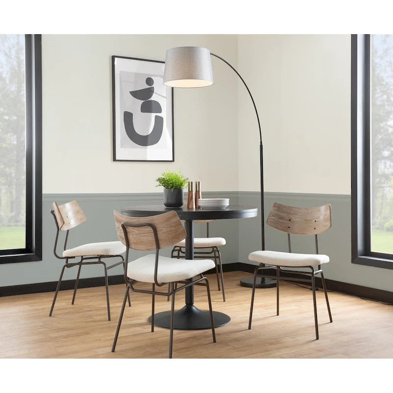 Mid-Century Upholstered Dining Chair with Wood Backrest - Set of 2
