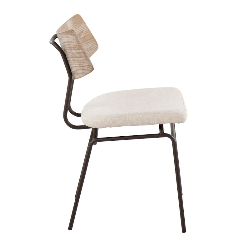 Mid-Century Upholstered Dining Chair with Wood Backrest - Set of 2