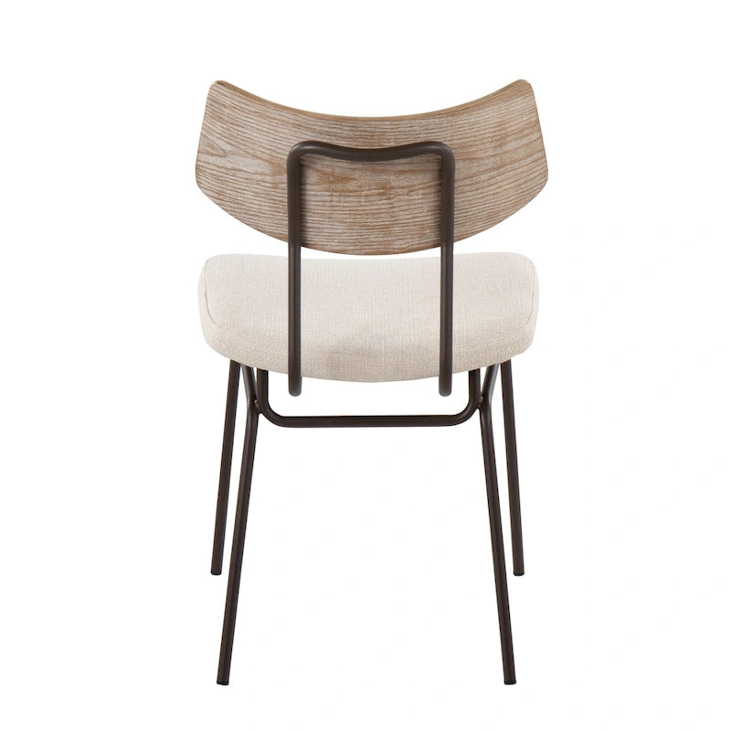 Mid-Century Upholstered Dining Chair with Wood Backrest - Set of 2
