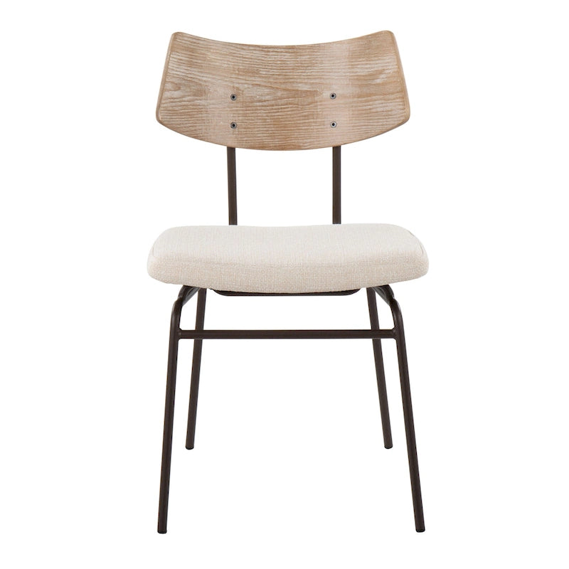 Mid-Century Upholstered Dining Chair with Wood Backrest - Set of 2