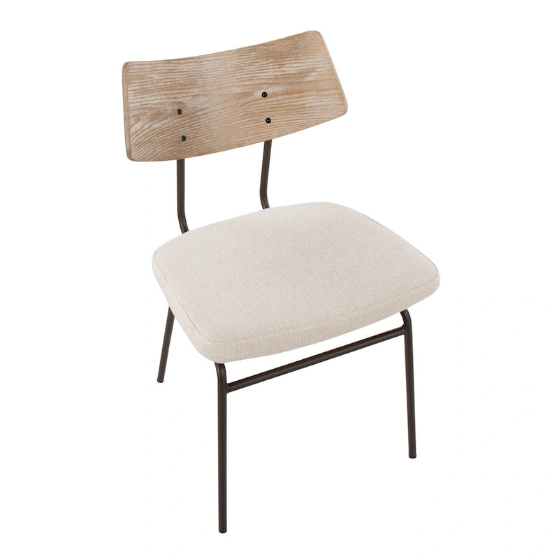 Mid-Century Upholstered Dining Chair with Wood Backrest - Set of 2