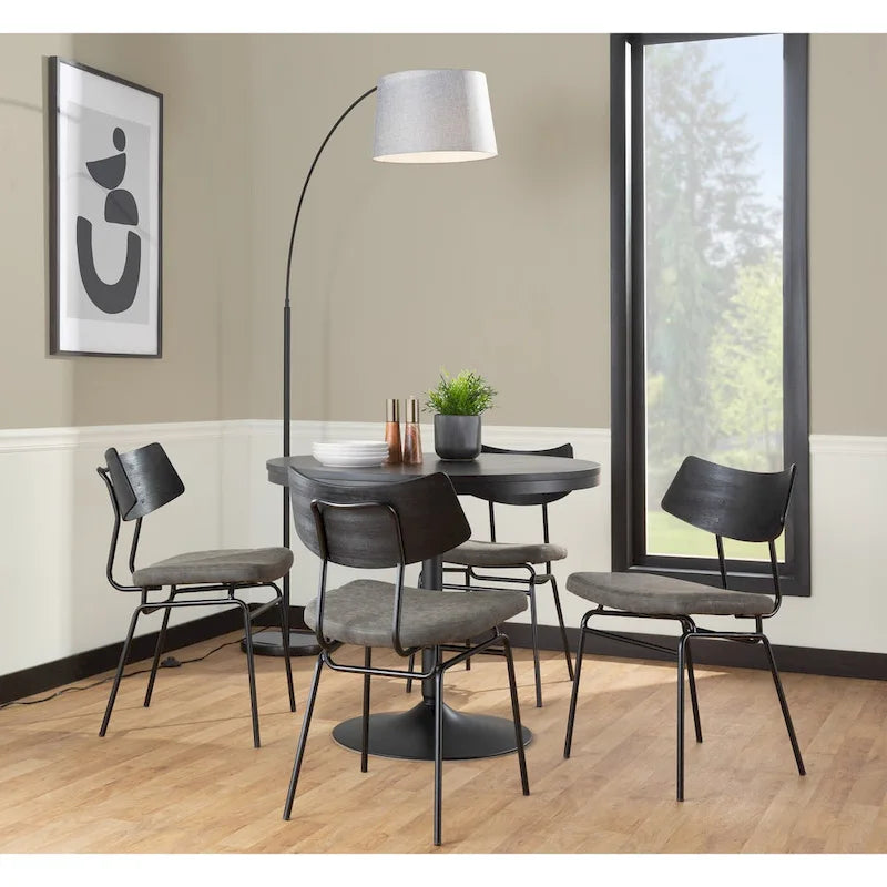 Mid-Century Upholstered Dining Chair with Wood Backrest - Set of 2