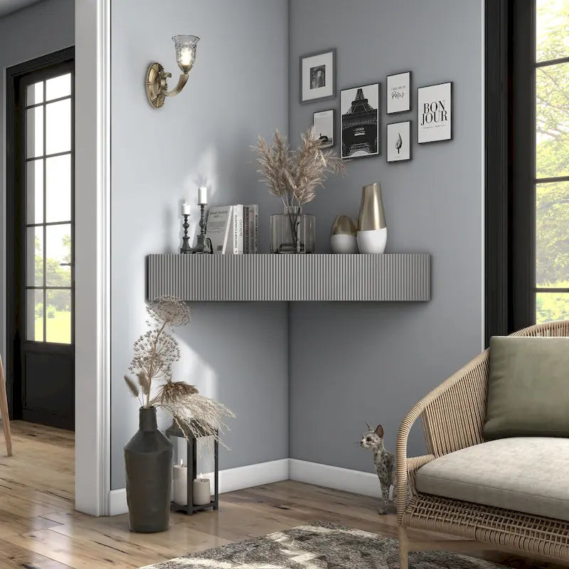 Furniture of America Sukhumi Transitional 47-inch 3-Shelf Wall-Mounted Corner TV Console