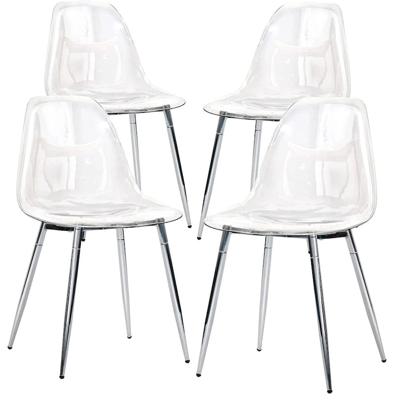 Modern Transparent Acrylic Shell Chair with Silver Metal Legs