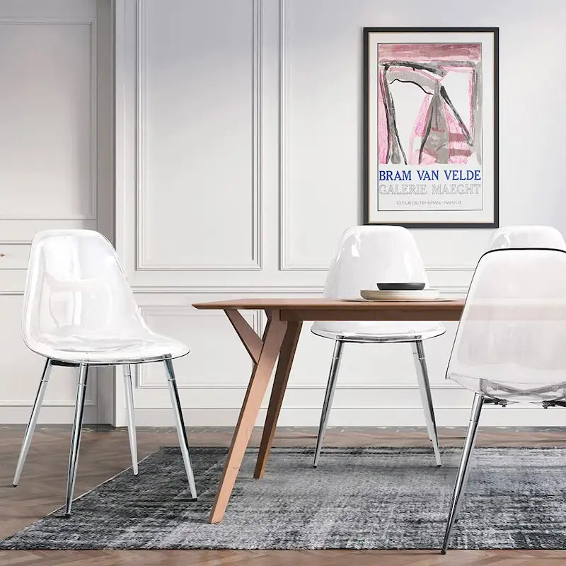 Modern Transparent Acrylic Shell Chair with Silver Metal Legs