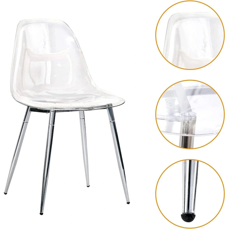 Modern Transparent Acrylic Shell Chair with Silver Metal Legs