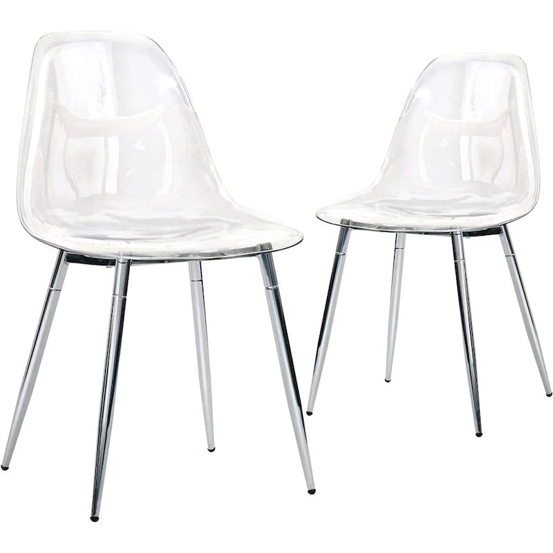 Modern Transparent Acrylic Shell Chair with Silver Metal Legs