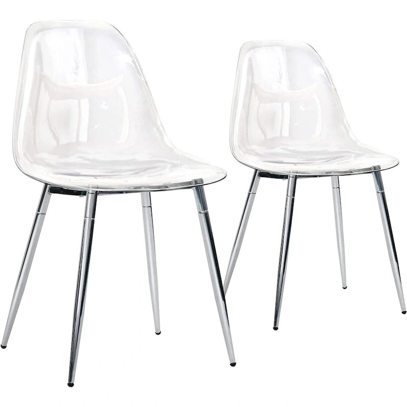 Modern Transparent Acrylic Shell Chair with Silver Metal Legs