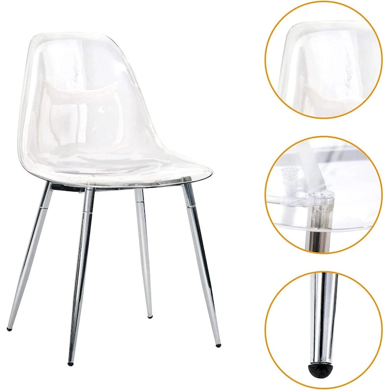 Modern Transparent Acrylic Shell Chair with Silver Metal Legs