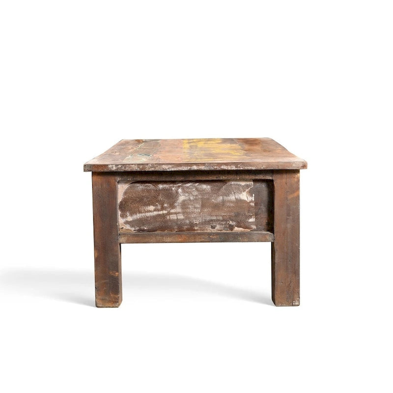 Handmade Reclaimed Saal Wood Coffee Table with Double Drawers