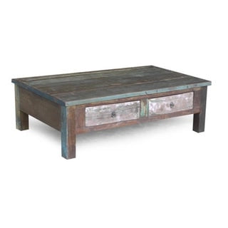 Handmade Reclaimed Saal Wood Coffee Table with Double Drawers