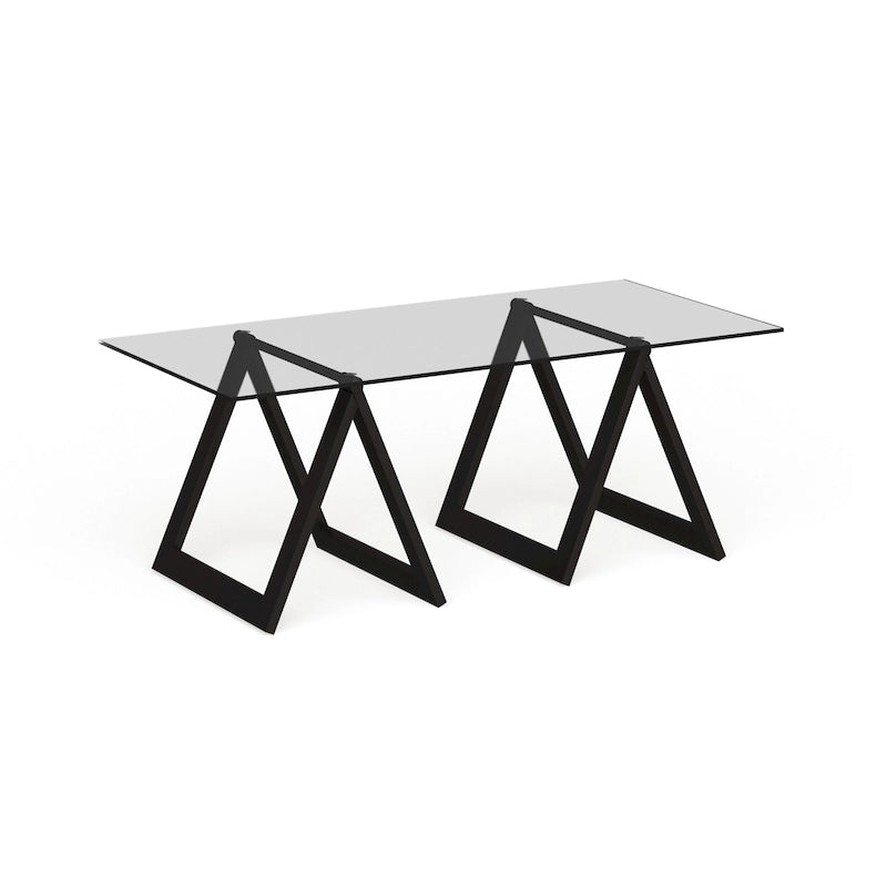 Sawhorse Leg Tempered Glass Coffee Table - Optional Finishes