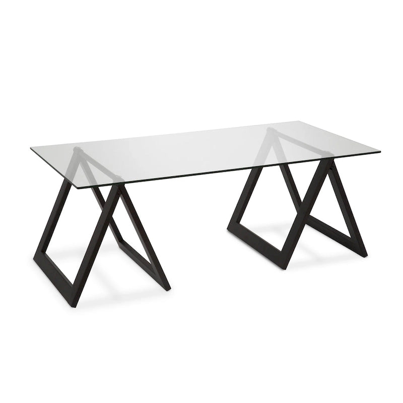 Sawhorse Leg Tempered Glass Coffee Table - Optional Finishes