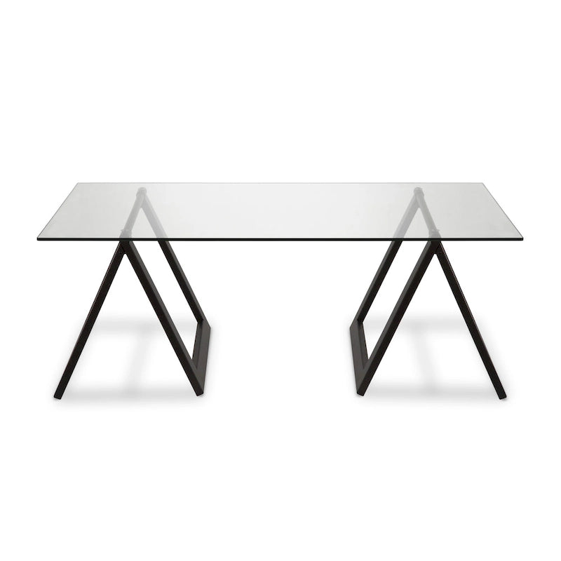Sawhorse Leg Tempered Glass Coffee Table - Optional Finishes