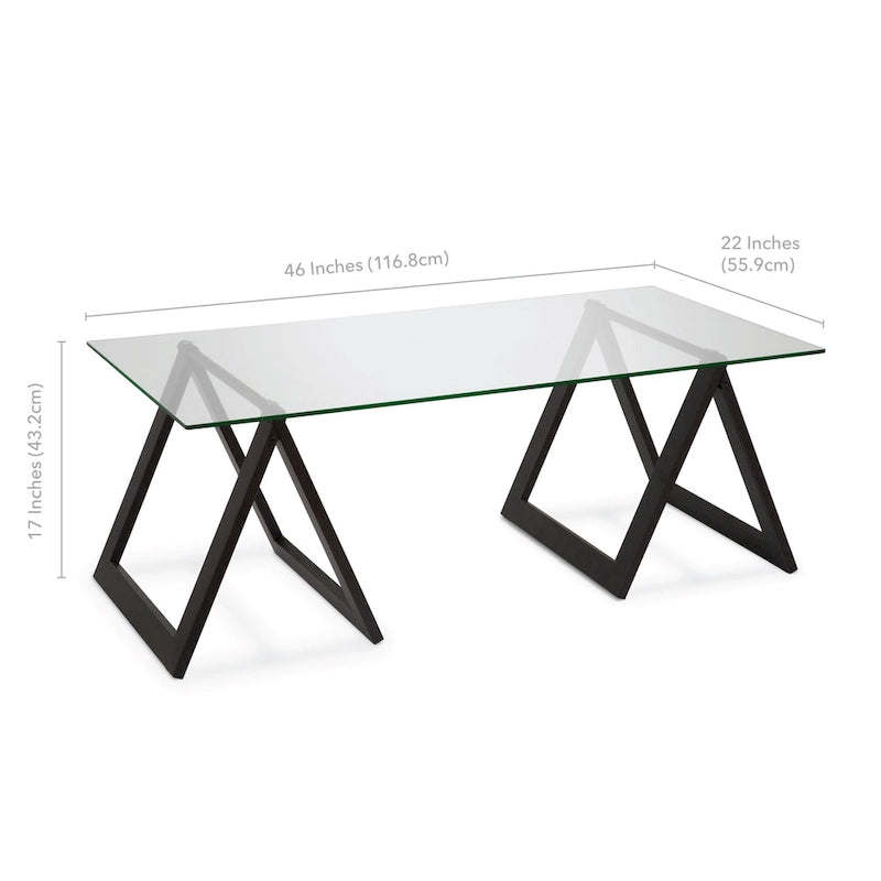 Sawhorse Leg Tempered Glass Coffee Table - Optional Finishes