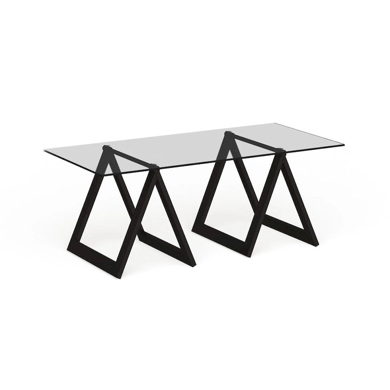 Sawhorse Leg Tempered Glass Coffee Table - Optional Finishes