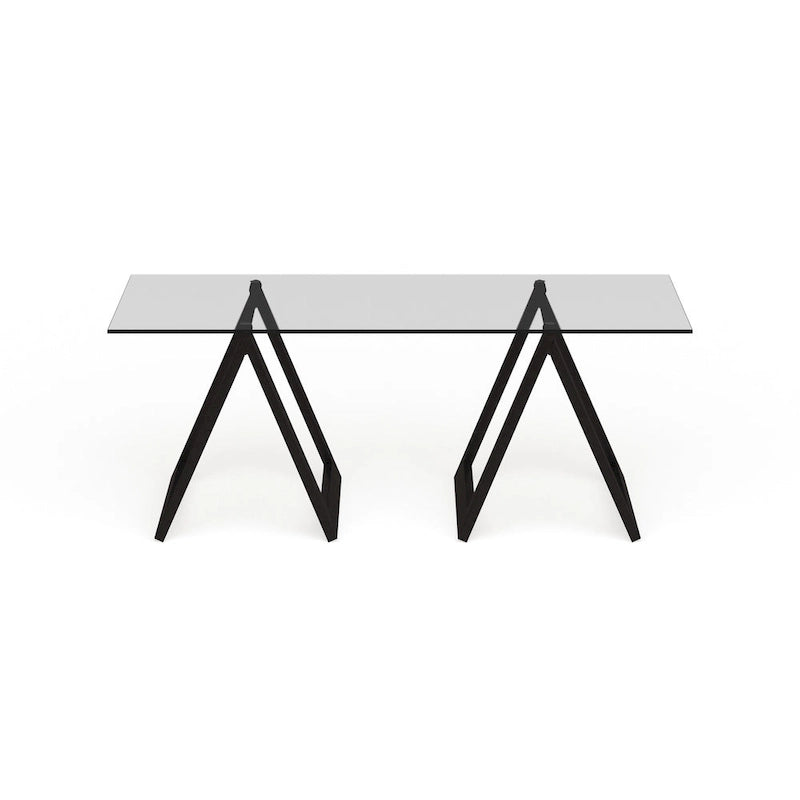Sawhorse Leg Tempered Glass Coffee Table - Optional Finishes