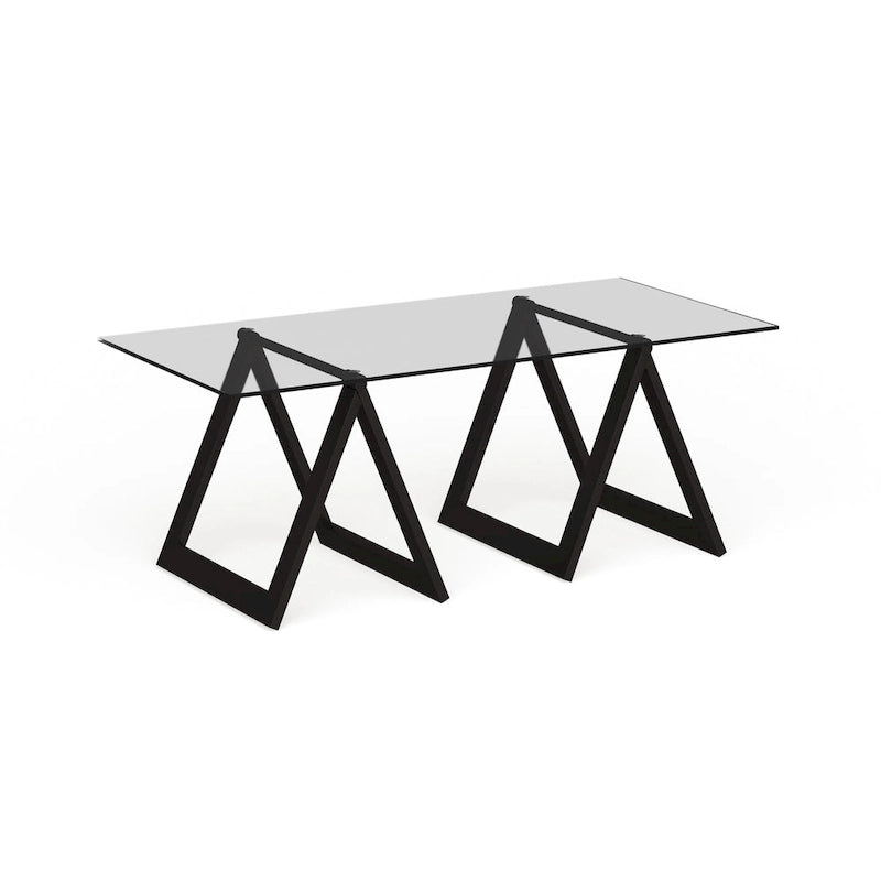 Sawhorse Leg Tempered Glass Coffee Table - Optional Finishes