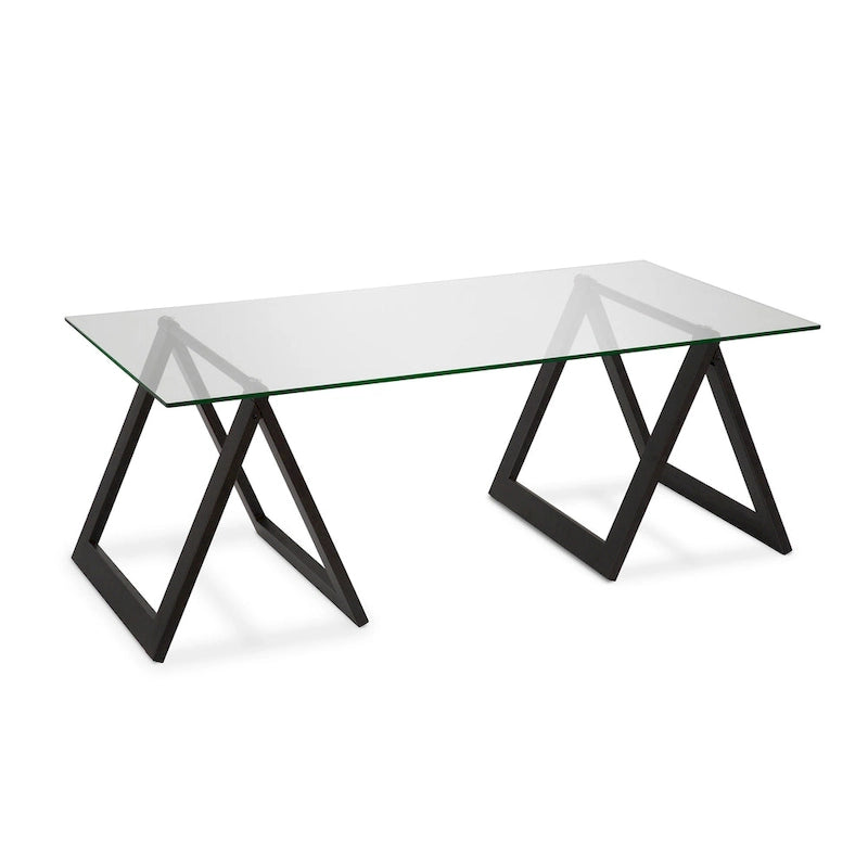 Sawhorse Leg Tempered Glass Coffee Table - Optional Finishes
