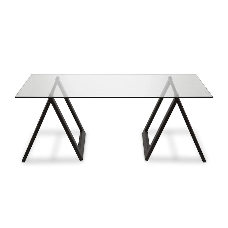 Sawhorse Leg Tempered Glass Coffee Table - Optional Finishes