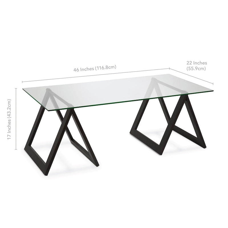 Sawhorse Leg Tempered Glass Coffee Table - Optional Finishes