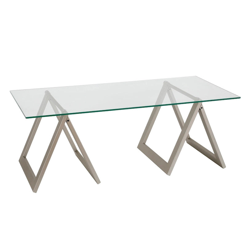 Sawhorse Leg Tempered Glass Coffee Table - Optional Finishes