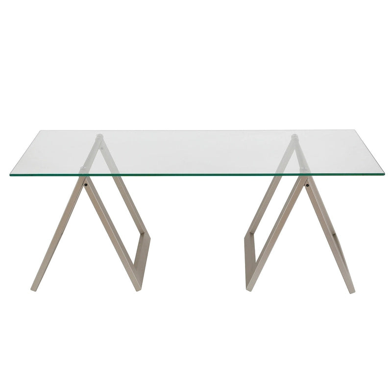 Sawhorse Leg Tempered Glass Coffee Table - Optional Finishes