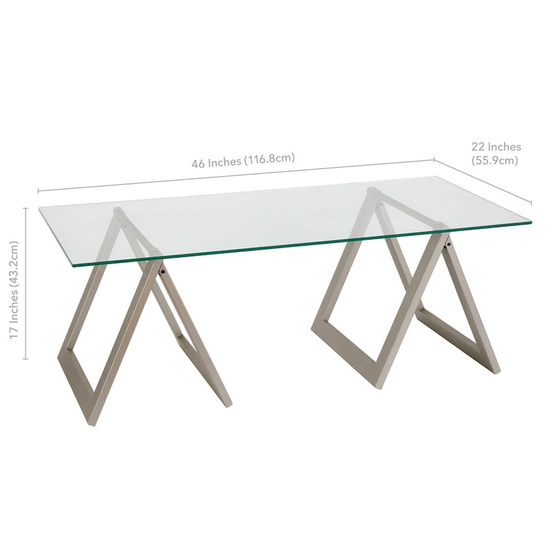 Sawhorse Leg Tempered Glass Coffee Table - Optional Finishes