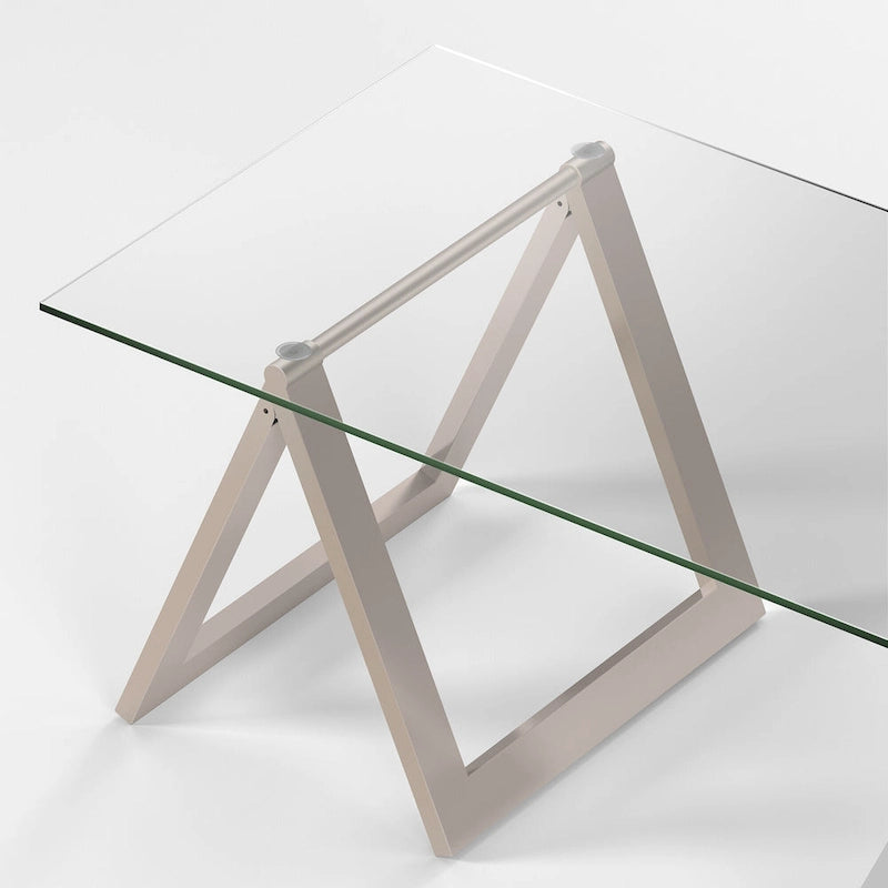 Sawhorse Leg Tempered Glass Coffee Table - Optional Finishes
