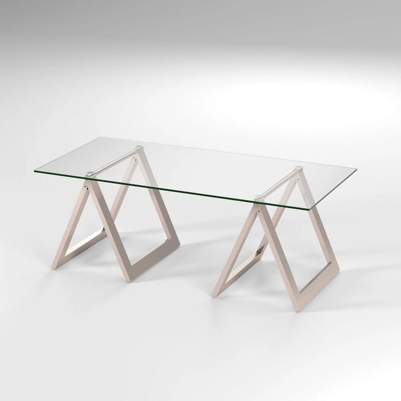 Sawhorse Leg Tempered Glass Coffee Table - Optional Finishes