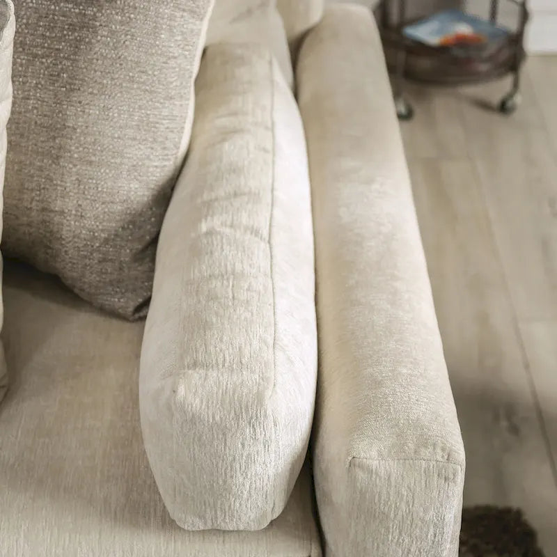 Transitional Beige Chenille Upholstered Sofa with Accent Pillows