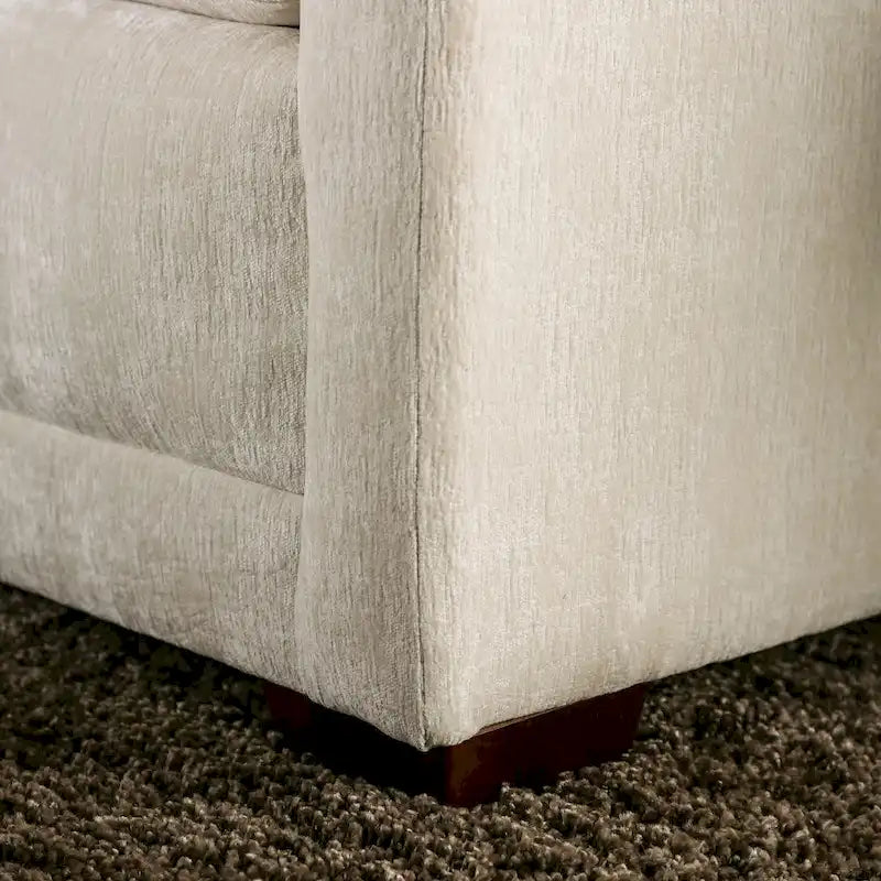 Transitional Beige Chenille Upholstered Sofa with Accent Pillows