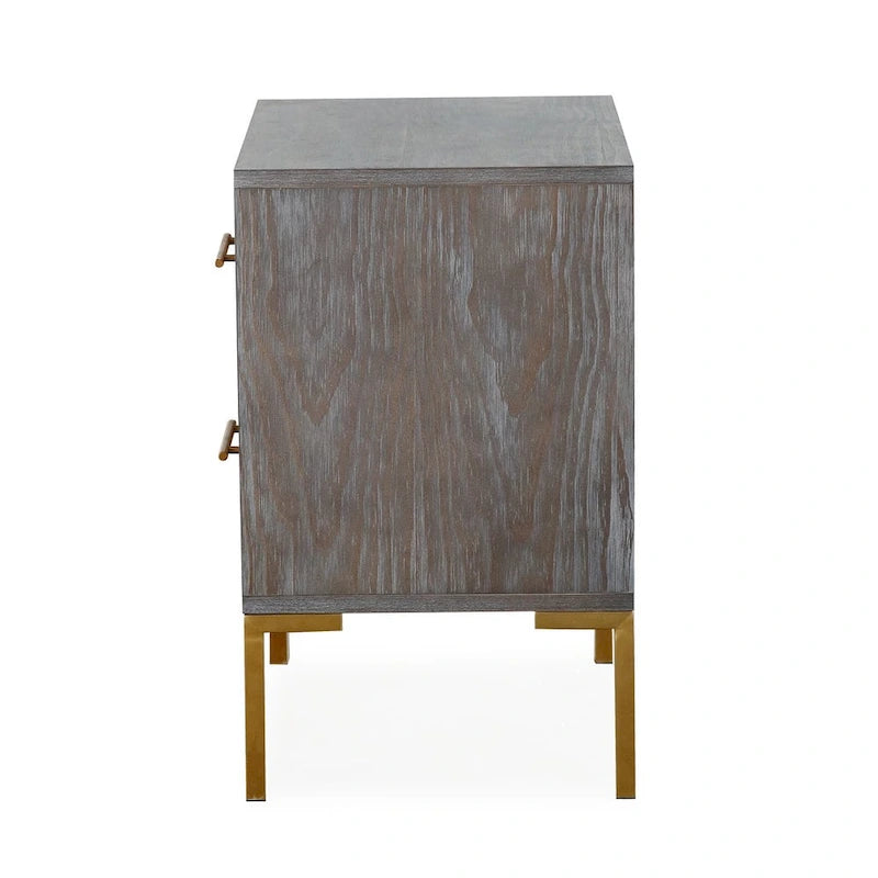 Chevron Side Table with Brushed Gold Hardware and Two Drawers